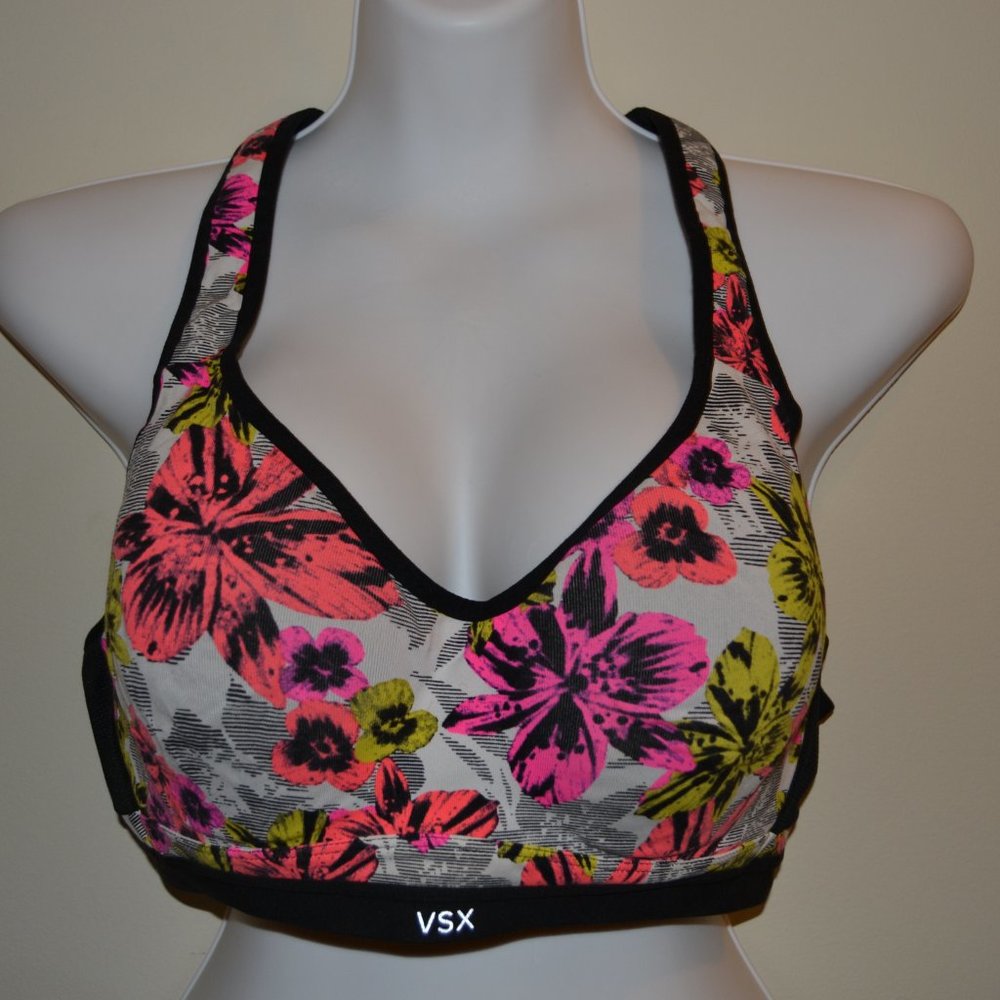 Victoria's Secret Sport 38C white w/ multicolor flowers padded sports bra EUC